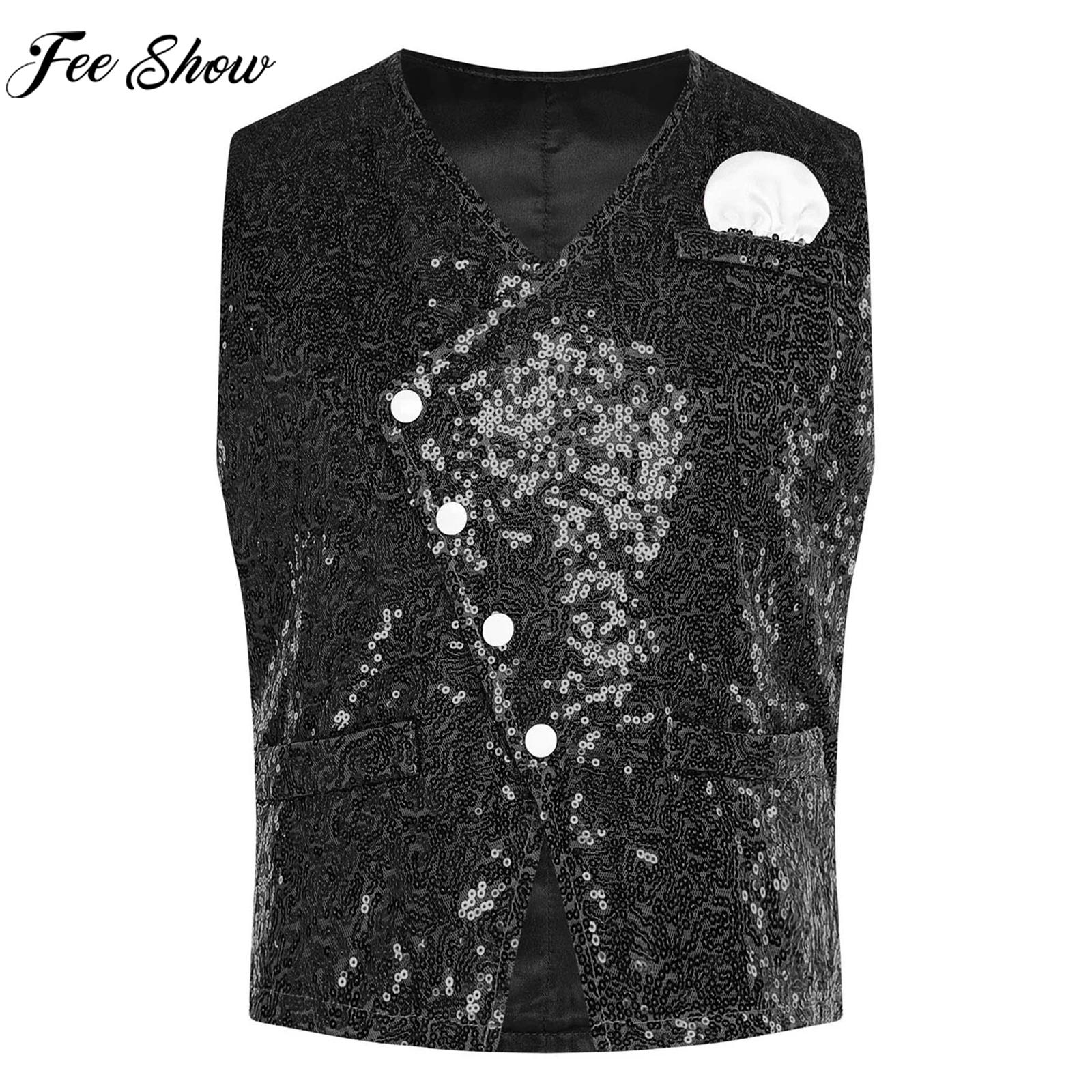 Formal Vest Waistcoat - Kids Boys Shiny Sequin Gentleman Vest
