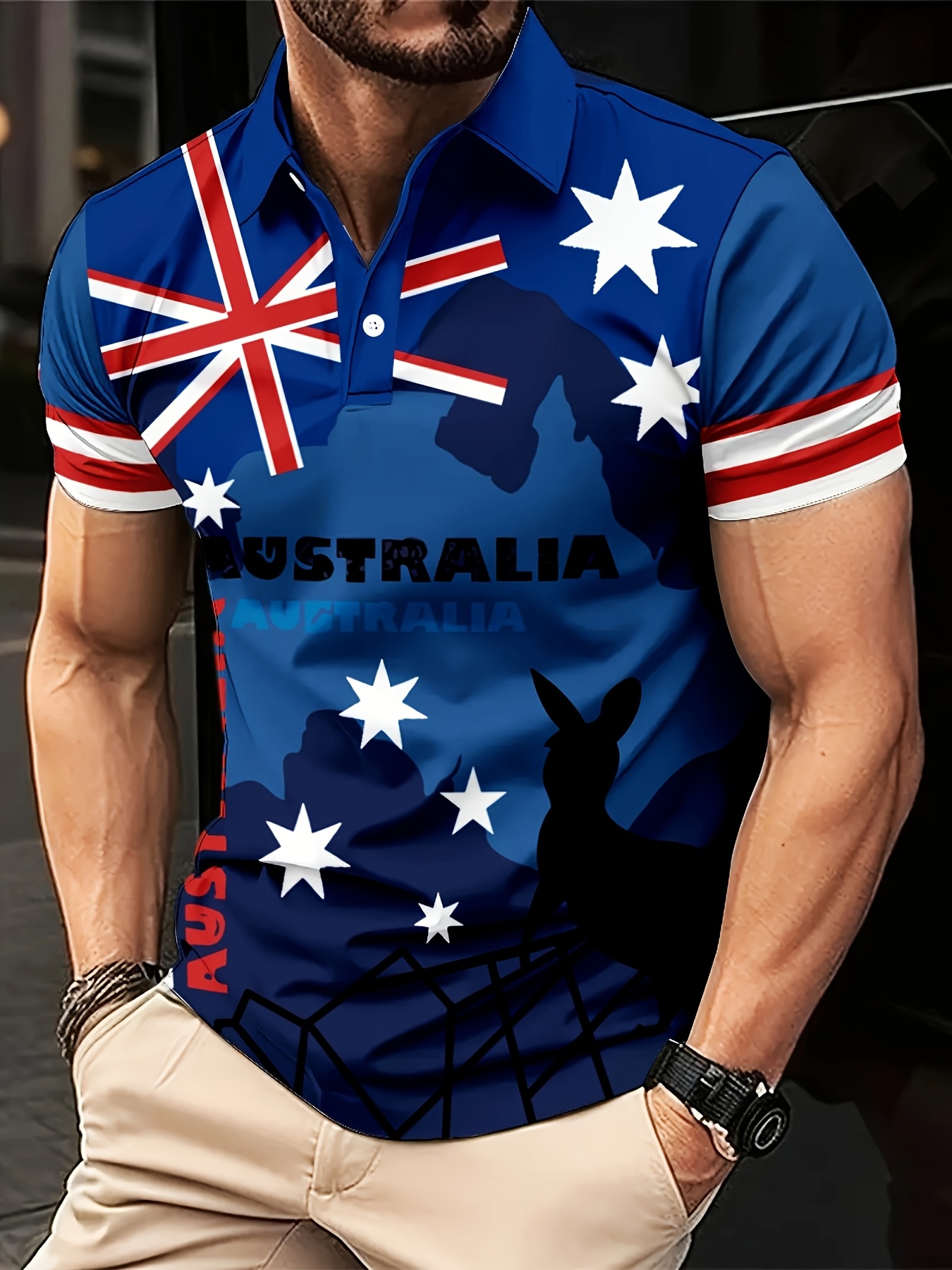 Men Formal Wear Shirts - Summer Australian Flag Kangaroo Patchwork Print,