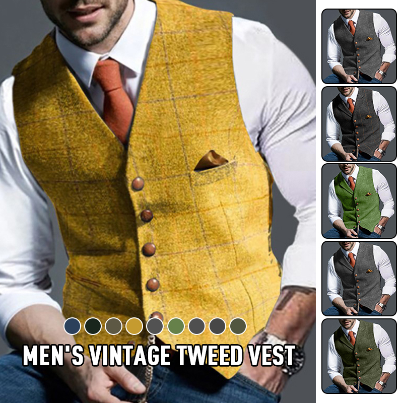 Formal Vest Waistcoat - Fashion Men's Vests Lapel Tweed Plaid