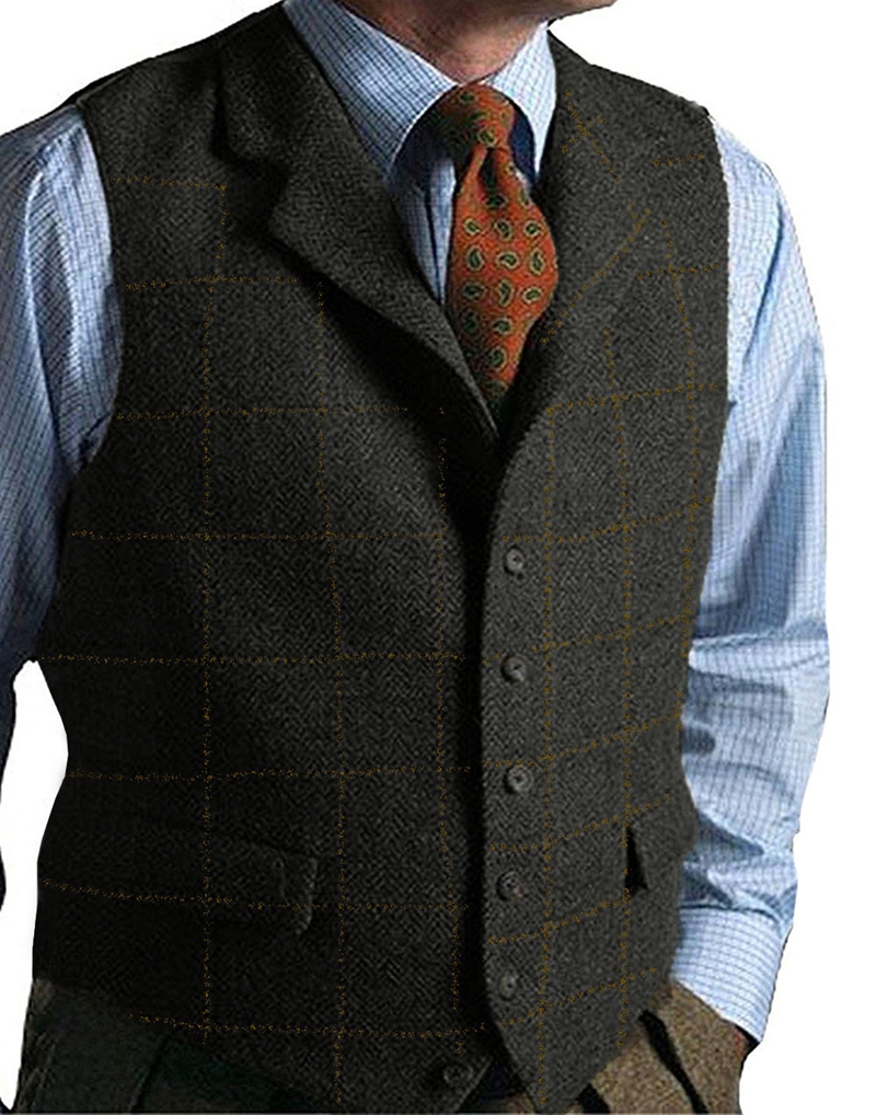 Formal Vest Waistcoat - Men's Vest Green Vest Tweed Wool