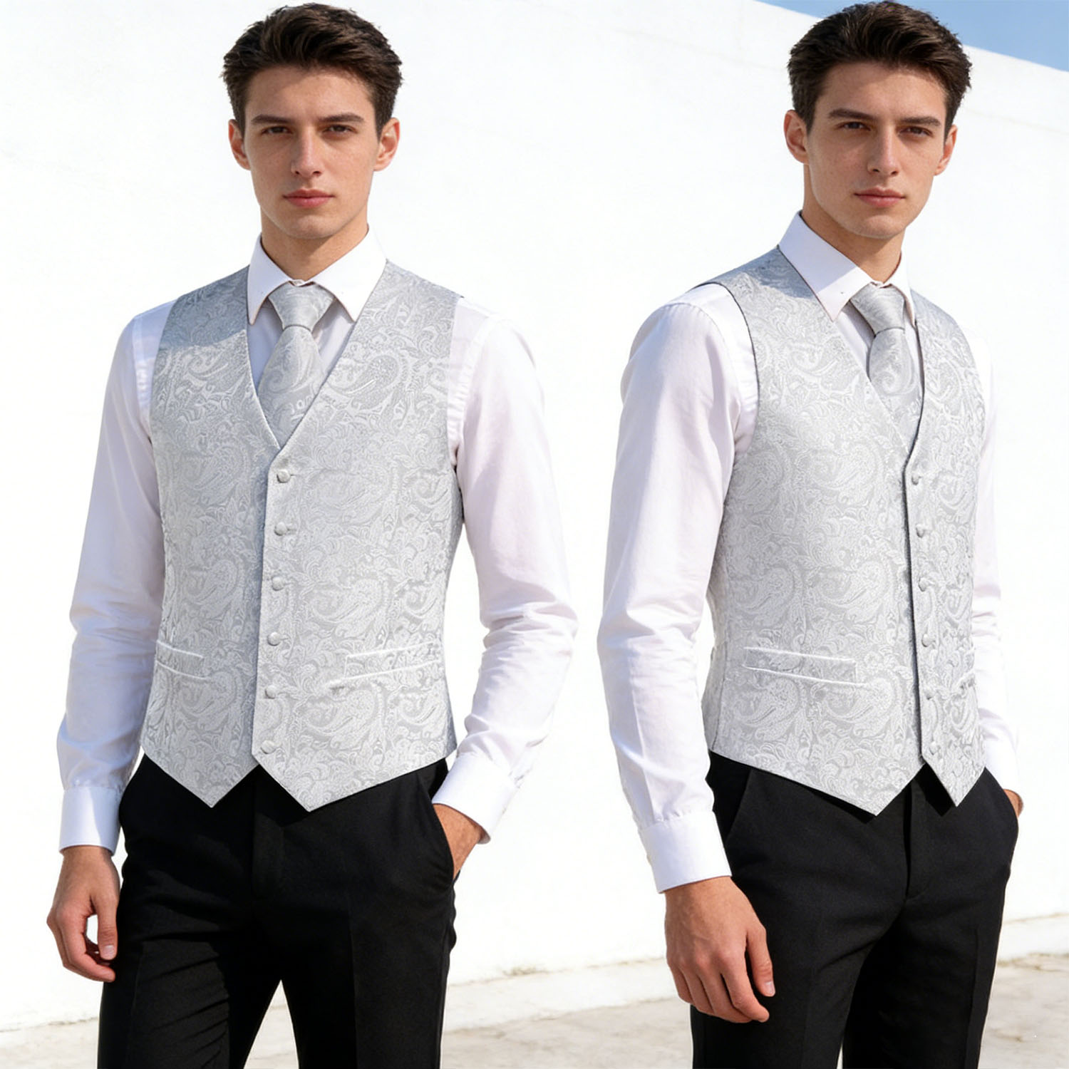 Formal Vest Waistcoat - Men's Floral Vest & Tie Hanky