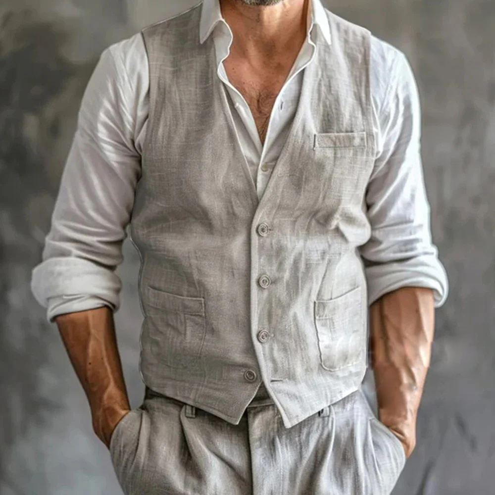 Men's Linen Vest Summer Male G - مراجعة Formal Vest Waistcoat وسعره
