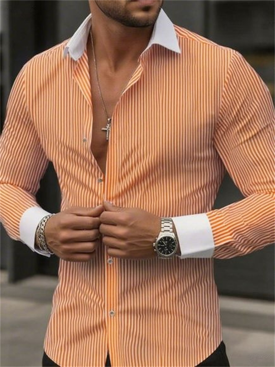Men's slim-fit striped lapel l - مراجعة Men Formal Wear Shirts وسعره