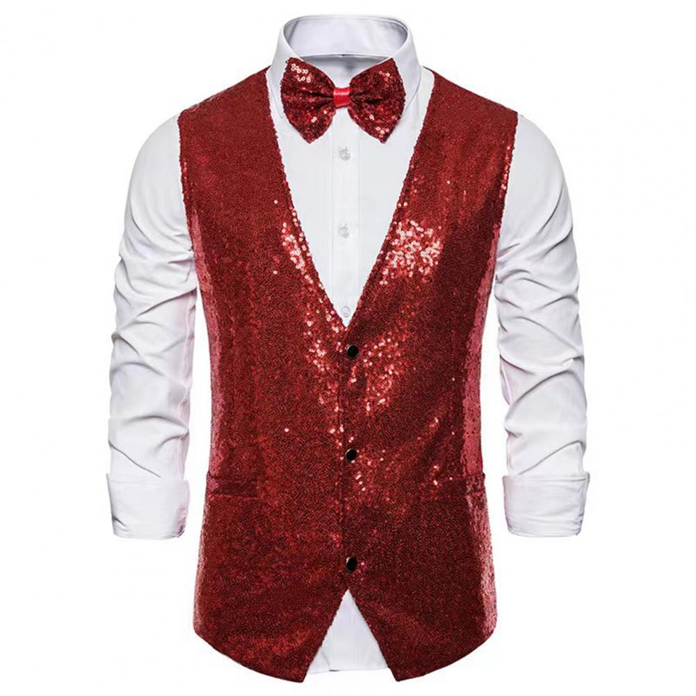 Men Sequin Waistcoat Sleeveles - مراجعة Formal Vest Waistcoat وسعره
