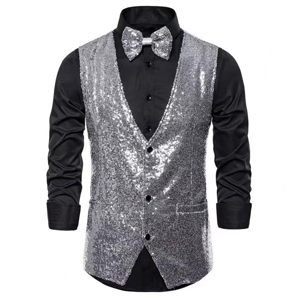 Men Sequin Waistcoat Sleeveles - مراجعة Formal Vest Waistcoat وسعره