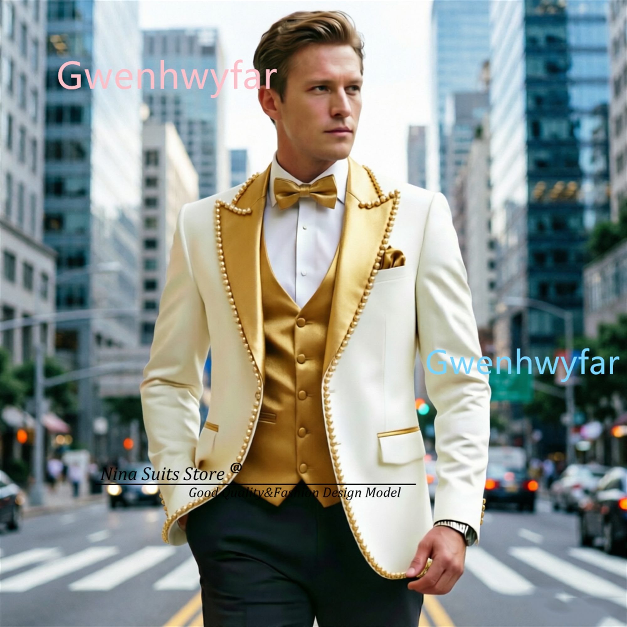 Gwenhwyfar Luxury Ivory Black  - مراجعة Formal Vest Waistcoat وسعره