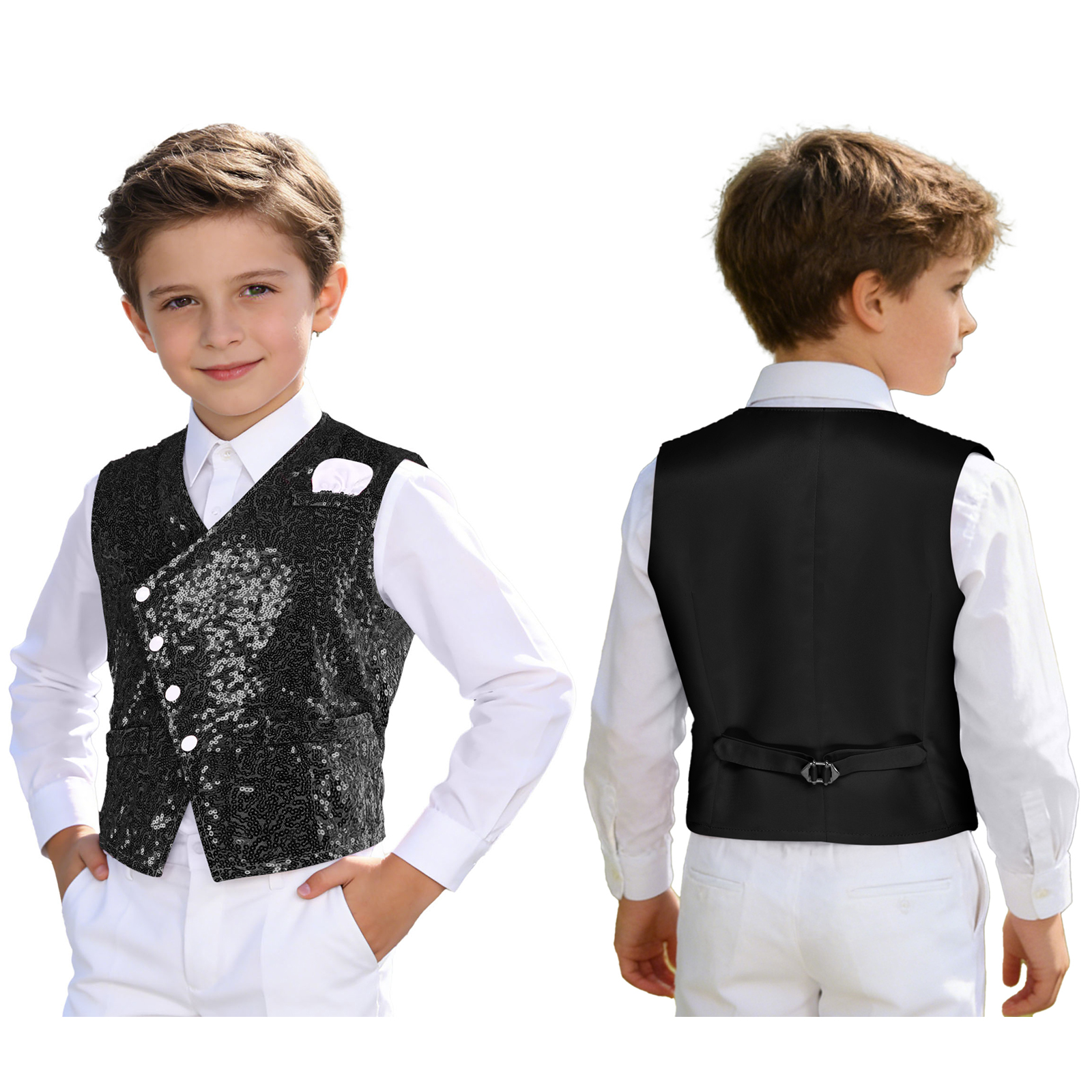 Kids Boys Shiny Sequin Gentlem - مراجعة Formal Vest Waistcoat وسعره