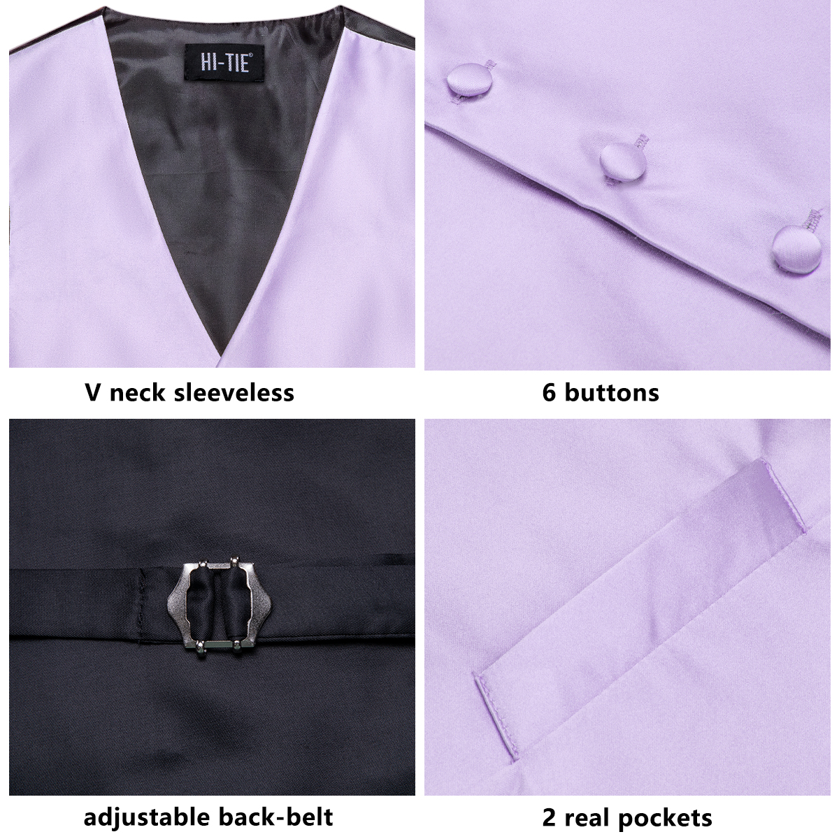 Hi-Tie Solid Voilet Lilac Mens - مراجعة Formal Vest Waistcoat وسعره