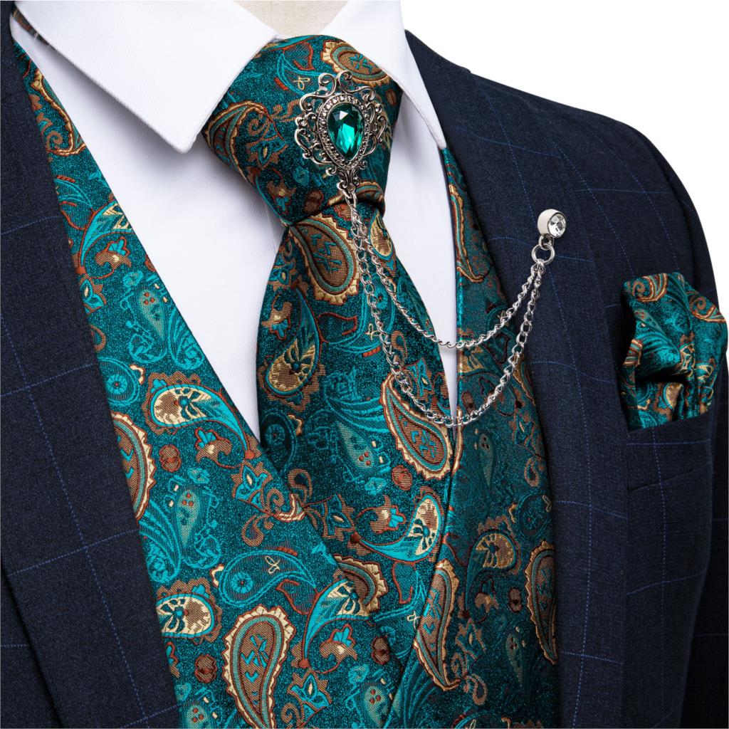 New Teal Green Paisley Formal  - مراجعة Formal Vest Waistcoat وسعره