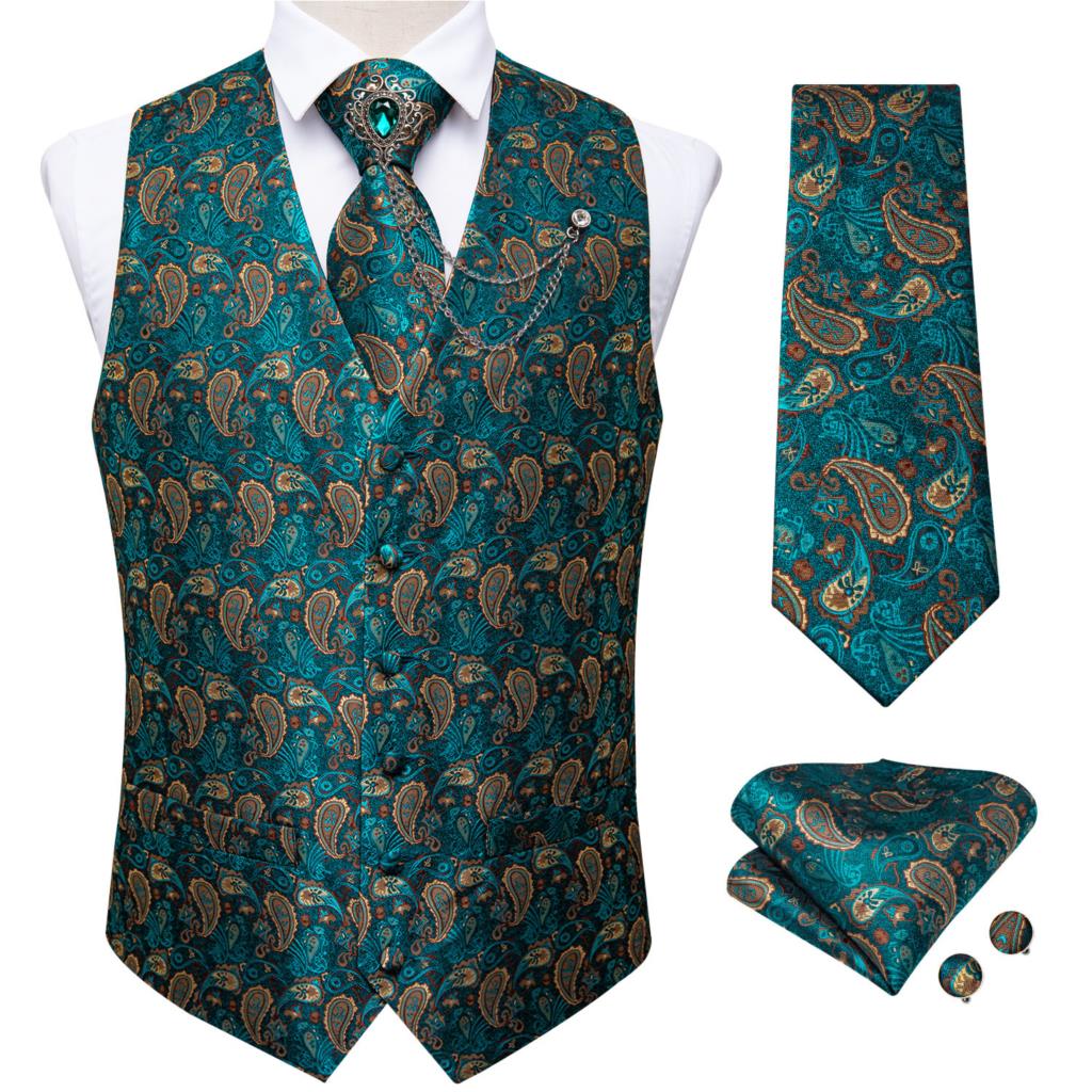 New Teal Green Paisley Formal  - مراجعة Formal Vest Waistcoat وسعره