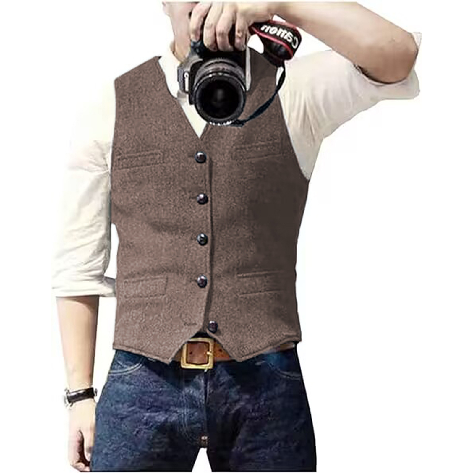 Men's Suit Vest V Neck Wool He - مراجعة Formal Vest Waistcoat وسعره