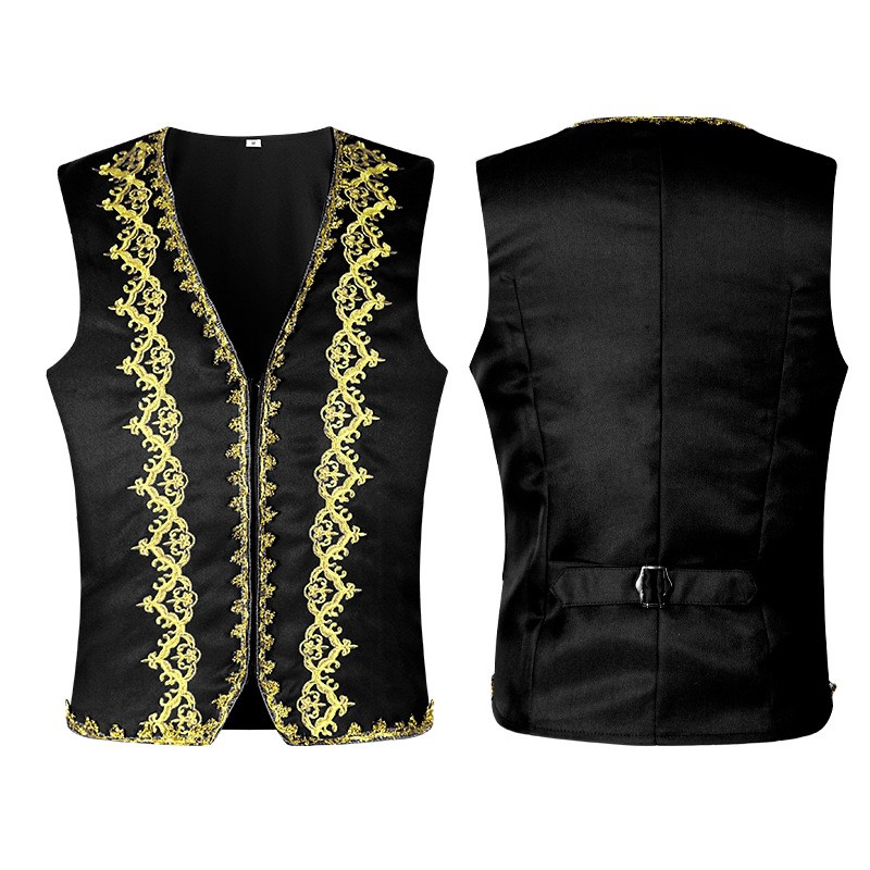 Men's European Style Gold Embe - مراجعة Formal Vest Waistcoat وسعره