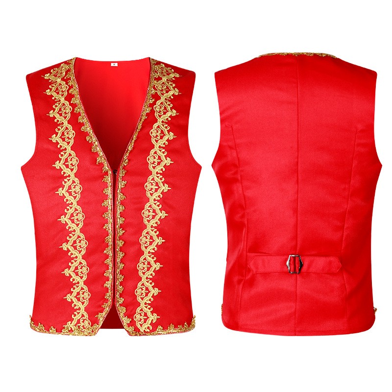 Men's European Style Gold Embe - مراجعة Formal Vest Waistcoat وسعره