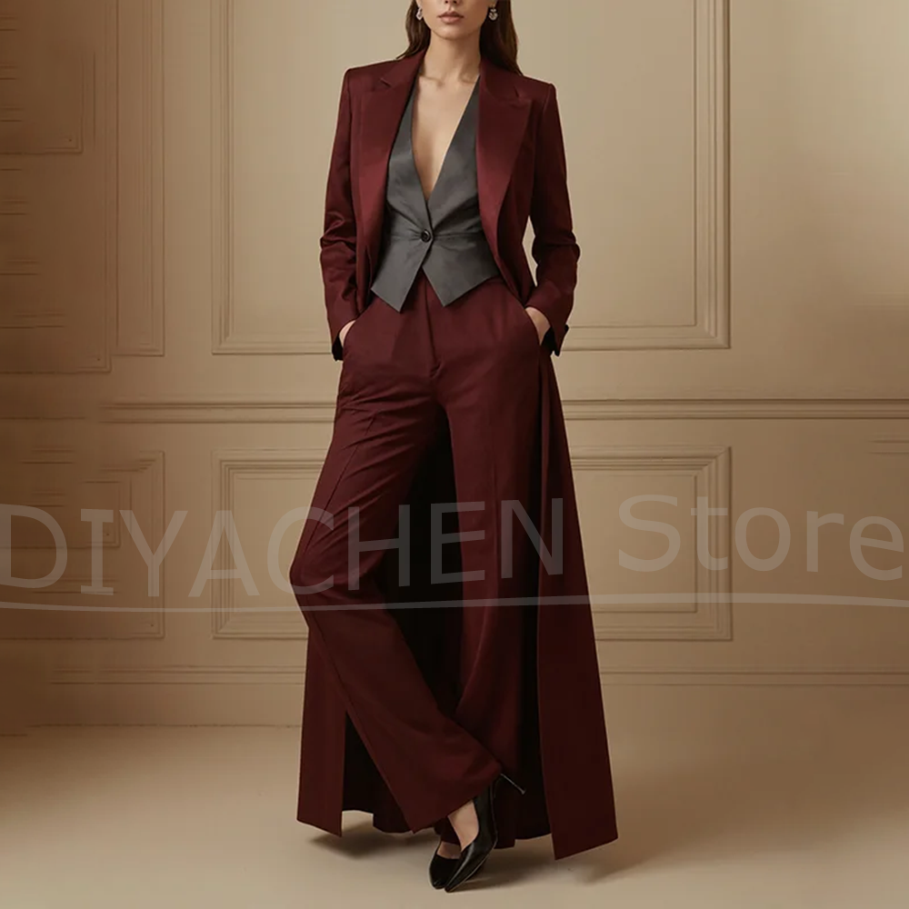 Women's Suit Set Burgundy Long - مراجعة Formal Vest Waistcoat وسعره